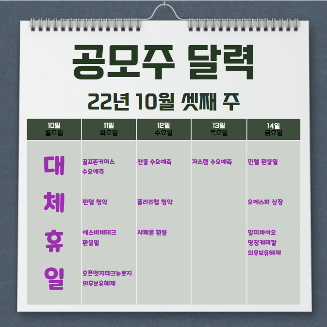  2022년 10월 셋째 주 공모주 일정