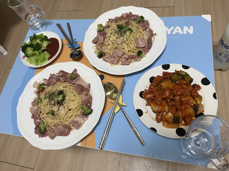  알리오올리오파스타와 소세지야채볶음 만들기 (브로콜리 세척 방법)