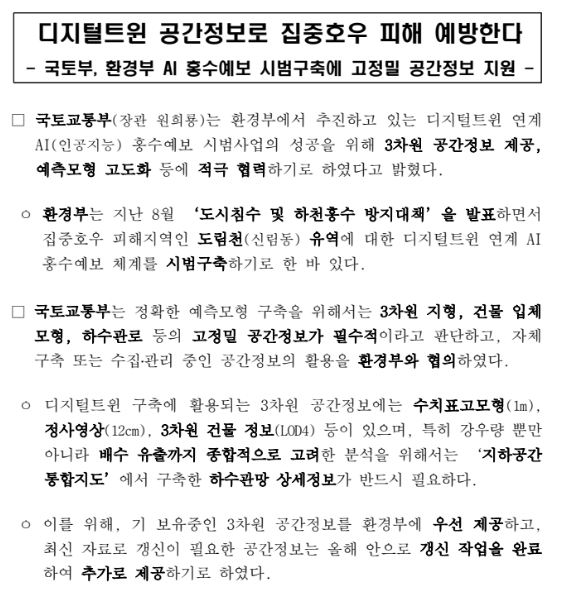 디지털트윈 공간정보로 집중호우 피해 예방한다 디지털트윈 공간정보로 집중호우 피해 예방한다