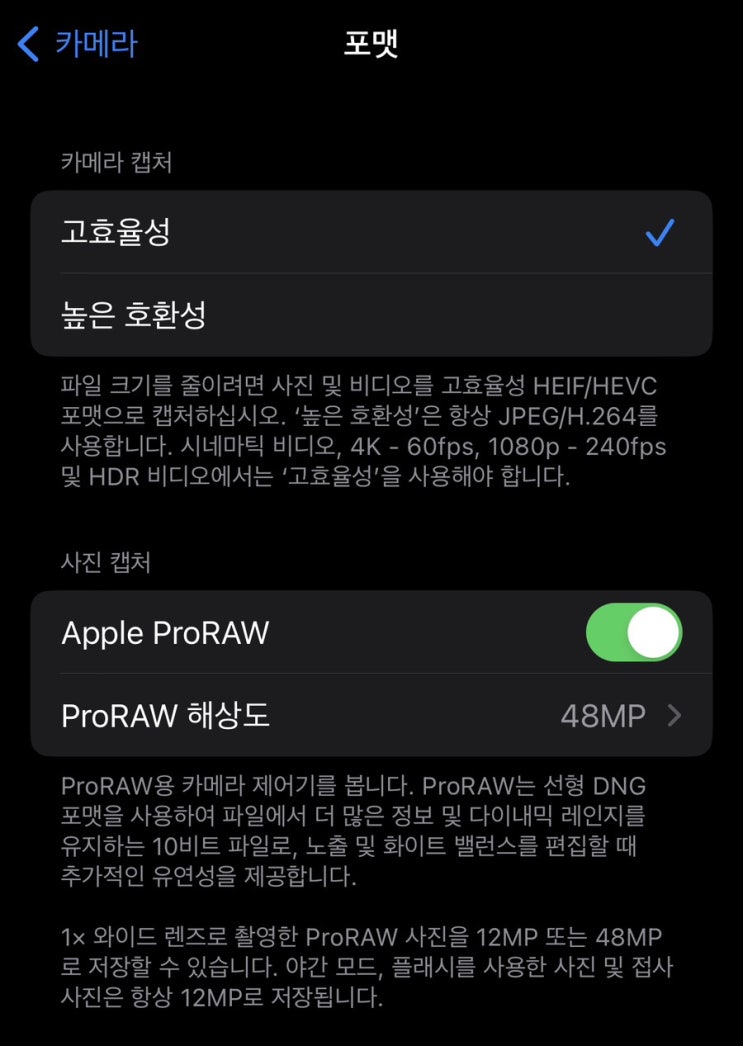 아이폰 14프로 카메라, 4800만 화소 촬영 방법(48MP 해상도 설정)