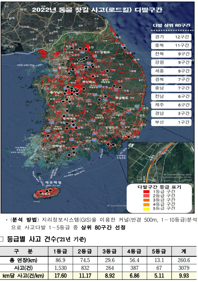  국토부 환경부, 동물 찻길 사고(로드킬) 저감대책' 수립