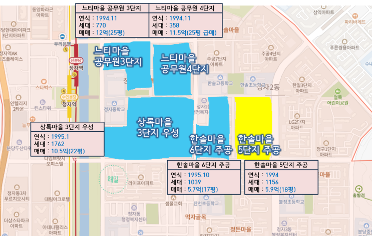  정자역 및 미금역 인근 지도