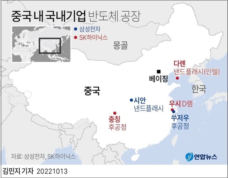 중국  반도체 장비 수출금지에 한국기업 1년간 유예 ㅣ 중국의 미국내 통신장비 점유율 급감