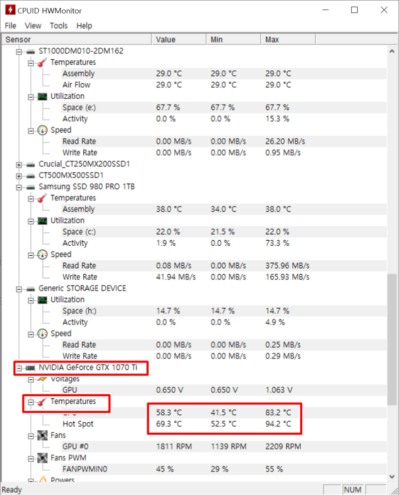 컴퓨터 노트북 느려졌을때 CPU온도, 그래픽카드 온도 확인하기(HWMonitor) : 네이버 블로그