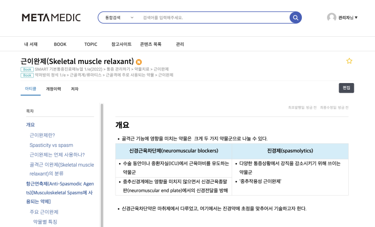  근이완제(Skeletal muscle relaxant) - 개요, Spasticity, spasm, 분류, 항근연축제(Anti-Spasmodic Agents), 항경직제