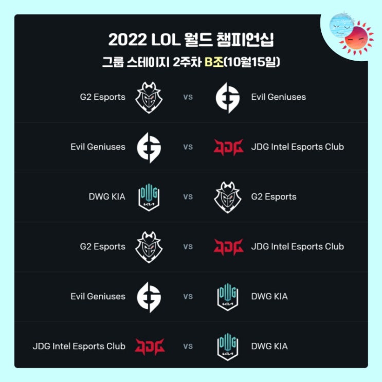  [롤드컵] 실시간 10월15일 B조 그룹 스테이지(GROUP STAGE), 2022 리그 오브 레전드 월드 챔피언십 2주차 경기 중계