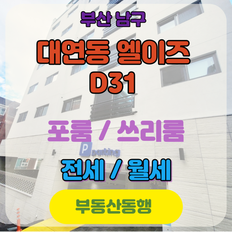  대연동빌라 신축 엘이즈 D31 포룸 & 쓰리룸 전세