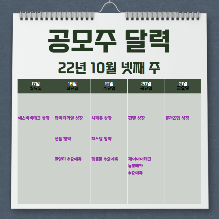  2022년 10월 넷째주 공모주 일정