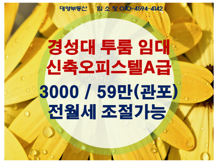  경성대 투룸 오피스텔 신축 임대 럭셔리 시설 지하철 1분거리