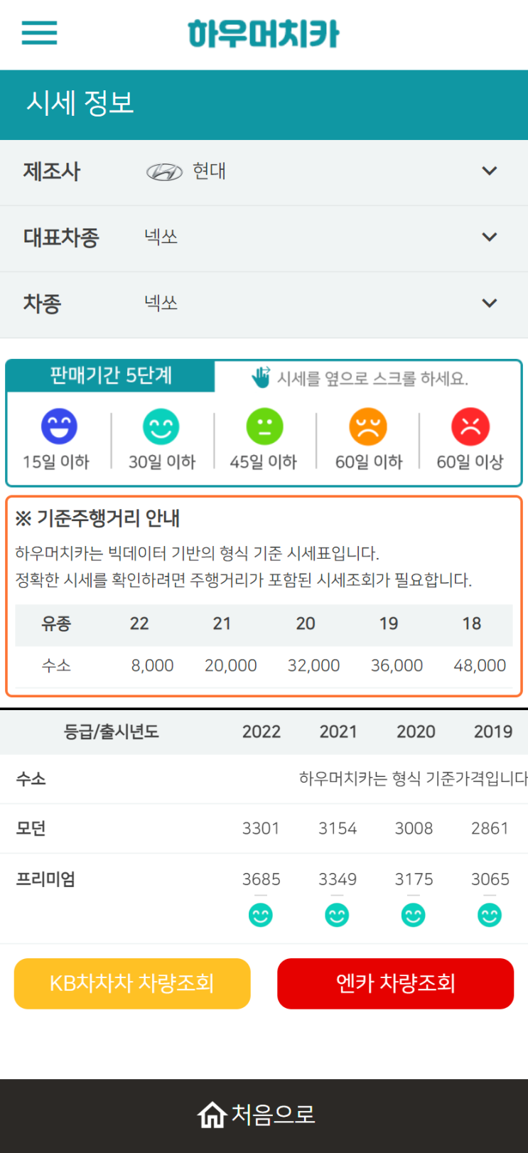 하우머치카 2022년 10월 넥쏘 중고차시세.가격표