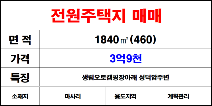  김해생림마사리전원주택부지매매