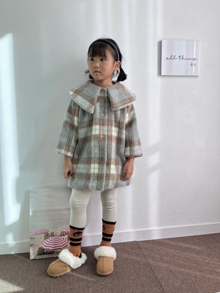  체크 울 코트 체크무늬 따뜻하고 편한 키즈 아우터