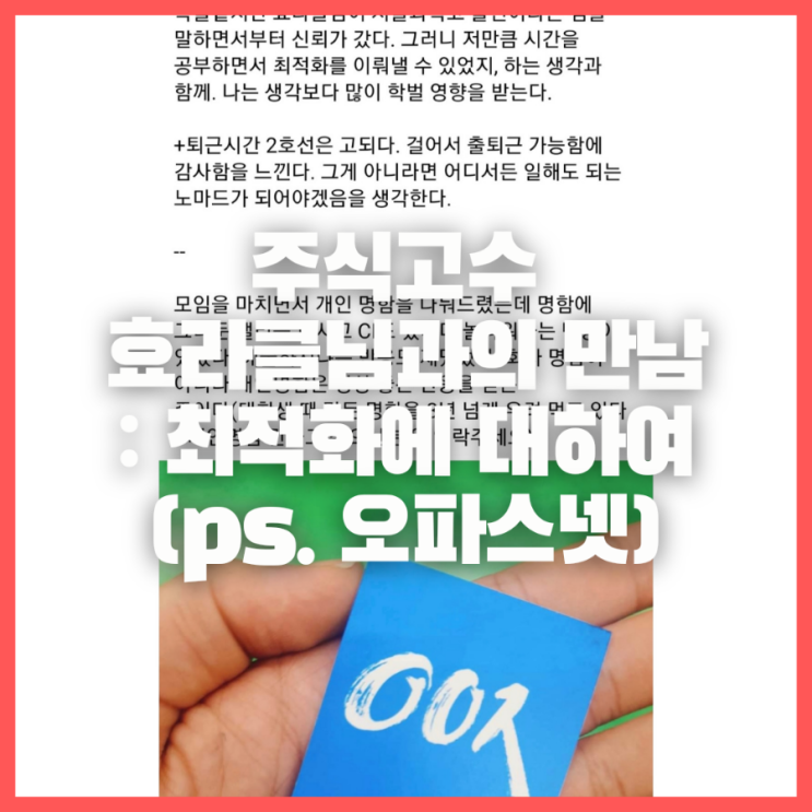  평생 먹고 살 수 있는 능력에 얼마나 투자하고 있으신가요? (최적화에 대하여)