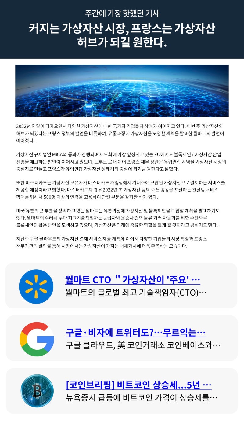 빗썸 위클리리포트] 커지는 가상자산 시장, 프랑스는 가상자산 허브가 되길 원한다 : 네이버 블로그