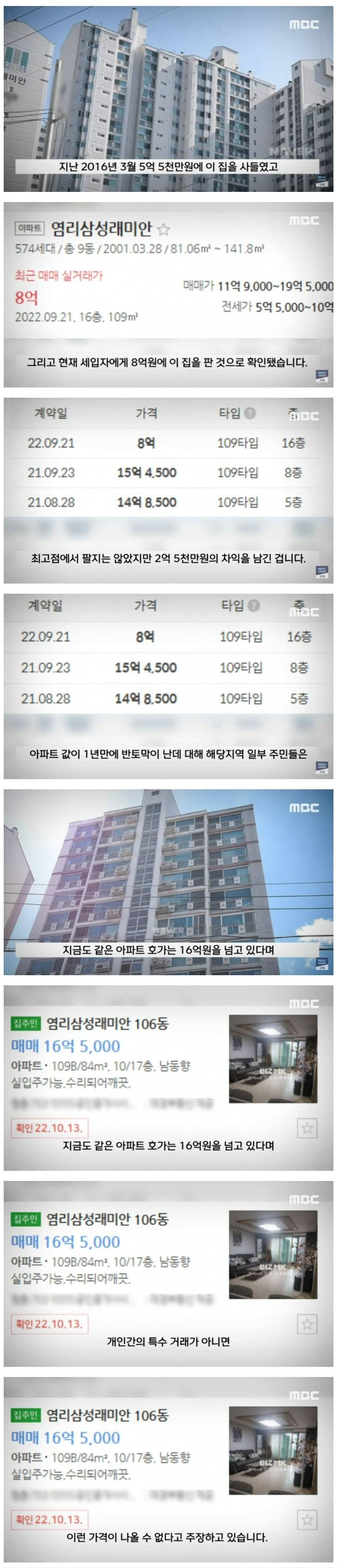 마포 삼성래미안 호가 16억, 실거래가 8억!!