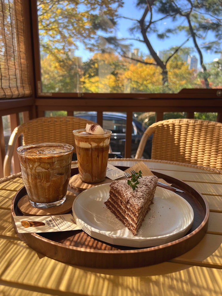  분당 정자동 벤더커피(vendor coffee) - 공원 단풍뷰가 예쁜 테라스 카페 서리태라떼 맛집 (주차)