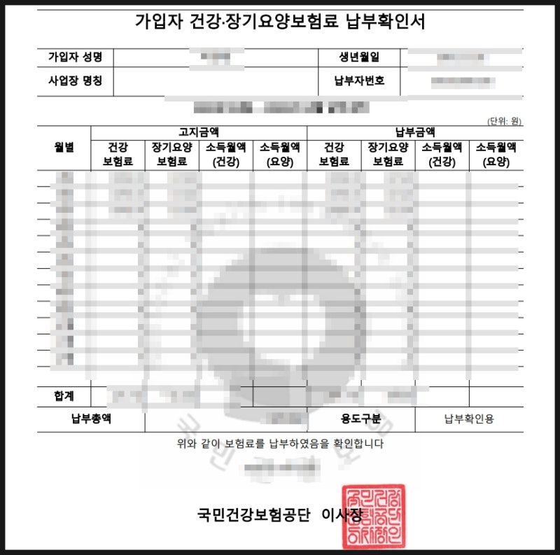 건강보험료 산정기준 산정방법 납부확인서 발급