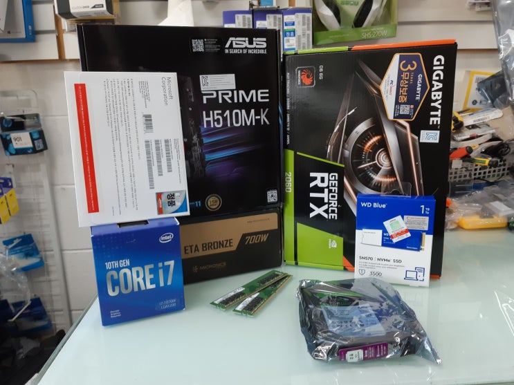  인천 조립컴퓨터 i7 10700F RTX2060 SSD 1테라 HDD 2테라 3D 작업용 PC