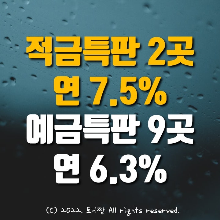 예금특판 9곳 연6.3%, 적금특판 2곳 연7.5% JT친애저축은행, 예가람 스카이 바로 에큐온 HB. 여수중앙 문창 점진 중앙신협, 평리 용인제일새마을금고, 고금리 순위 10