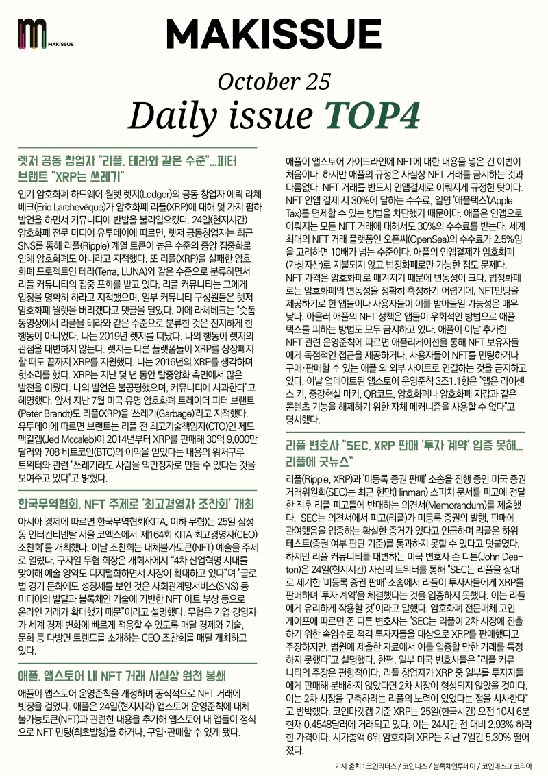 10.25 메이킷슈 블록체인 뉴스 헤드라인 & 데일리 이슈 : 네이버 블로그