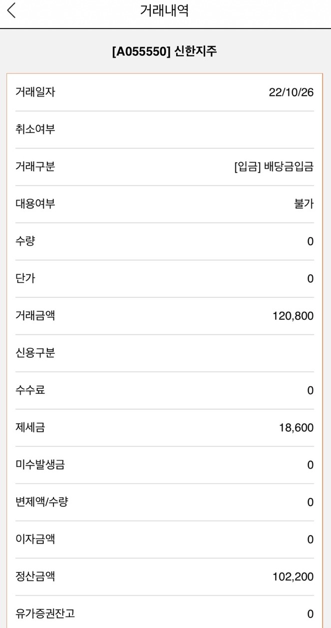  2022년3분기 신한지주 배당금입금