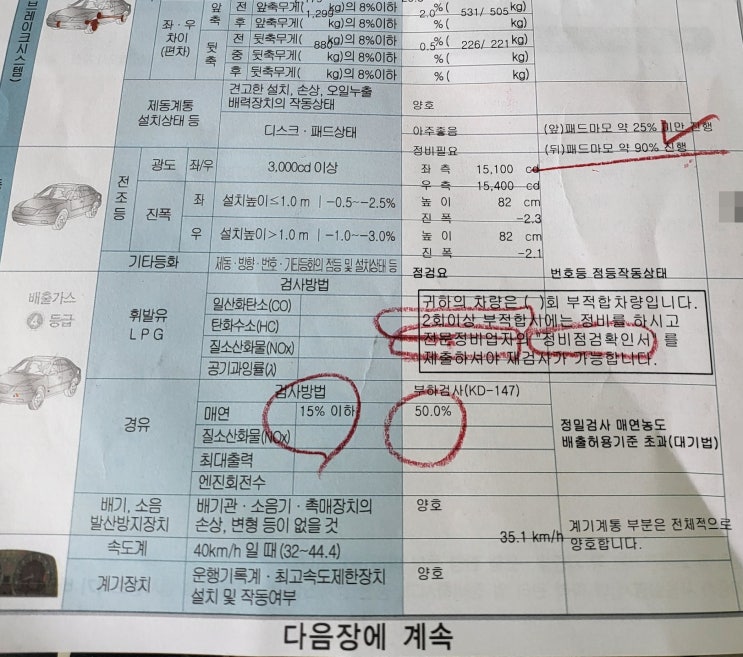 차량검사소에서 자동차종합검사 매연불합격 50% - 부품교체 없이 0% 합격(수입차)