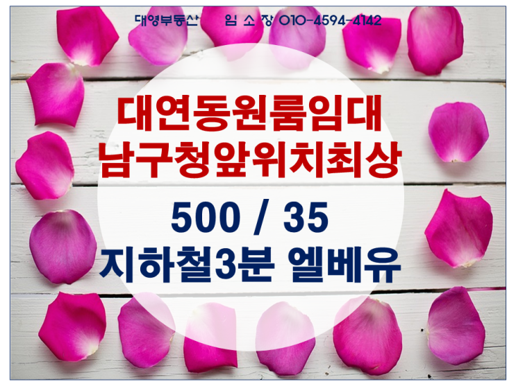  대연동 남구청 앞 원룸임대 큰방 엘베OK