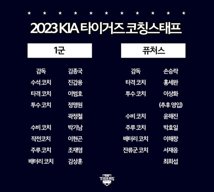 기아타이거즈 2023 <b>코치</b> 발표 * <b>코칭스태프</b> 이게 맞아? 정명원... 