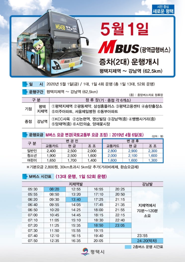 M5438번 버스 평택지제역에서 강남역가는 2층버스 광역급행 최신운행시간표정보