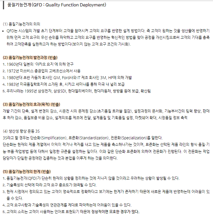  품질기능전개(QFD) 의의, 발전과정, 효과, 목적, 한계 - cs리더스관리