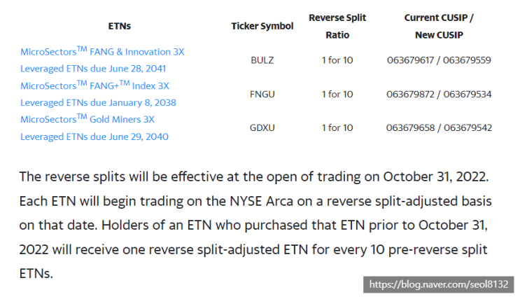 [주식] 미국 기술주(FANG) 레버리지 ETF BULZ, FNGU 액면병합 예정 (Ft. GDXU 및 구성종목)