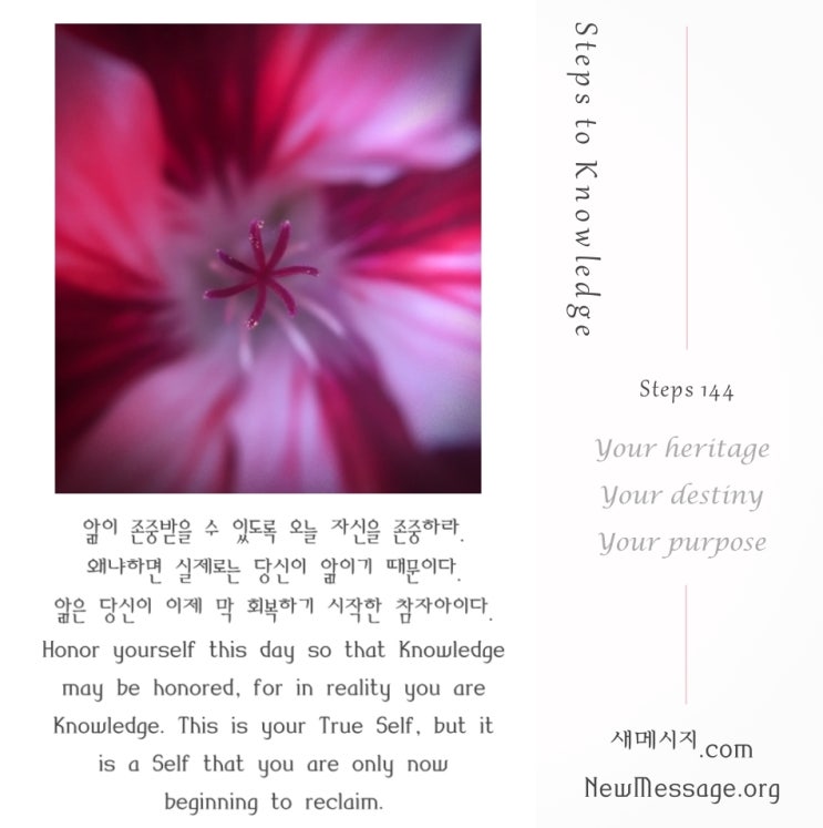 제 144 계단 : 제 144 계단: 나는 오늘 나 자신을 존중할 것이다 I will honor myself today. 제 144 계단 : 제 144 계단: 나는 오늘 나 자신을 존중할 것이다 I will honor myself today.
