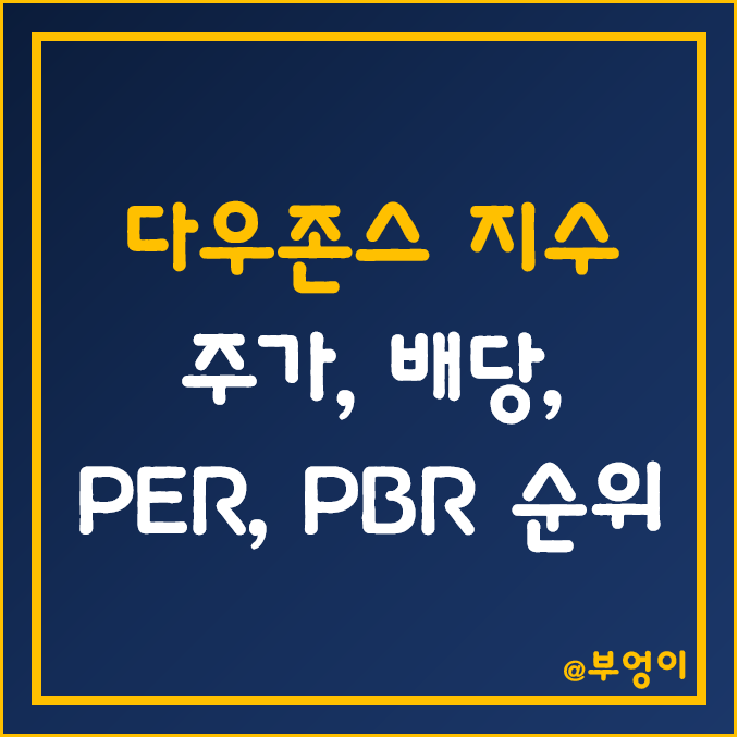 다우 존스 지수 포함 주식 주가, 배당수익률, PER, PBR 순위 (미국 우량주 및 배당주 투자) 다우 존스 지수 포함 주식 주가, 배당수익률, PER, PBR 순위 (미국 우량주 및 배당주 투자)