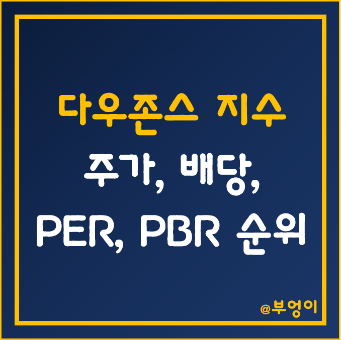 다우 존스 지수 포함 주식 주가, 배당수익률, PER, PBR 순위 (미국 우량주 및 배당주 투자)