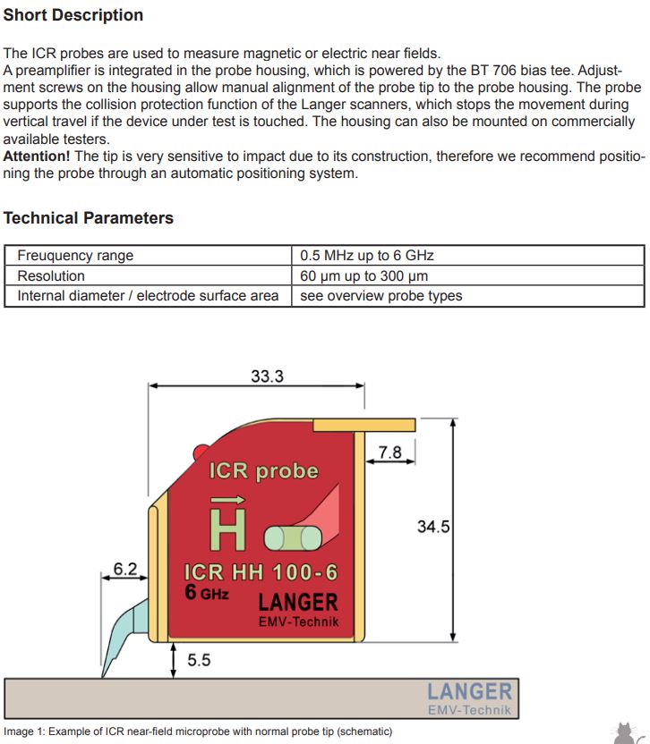  LANGER (랑거) ICR Near-Field Microprobe  니어필드프로브 , 니어필드Probe, 니어필드마이크로프로브, Near field probe