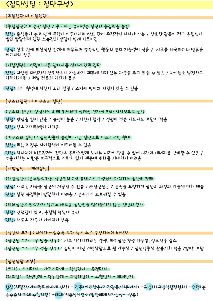  [전문상담] 집단상담 : 집단의 구성 요점 정리