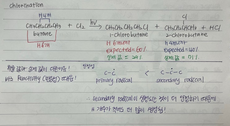 [브루스 유기화학] 12강. Radicals (반응성 낮은 알케인에 leaving group 달기, Chlorination과 Bromination)