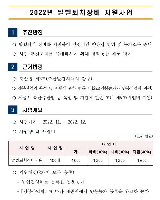 [세종] 2022년 말벌퇴치장비 지원사업 공고