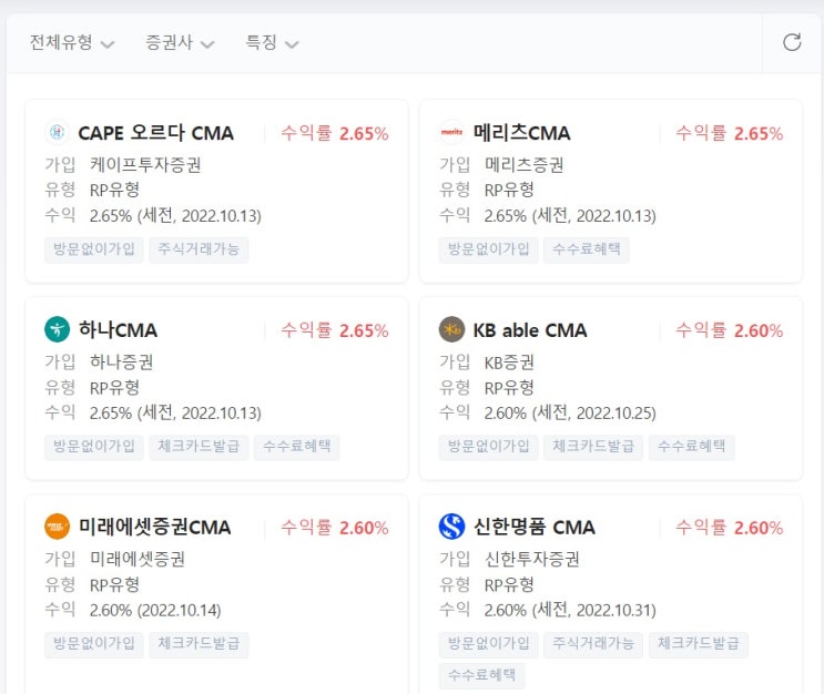  KB증권 CMA 및 파킹통장 금리비교_3.5%미만은 노노
