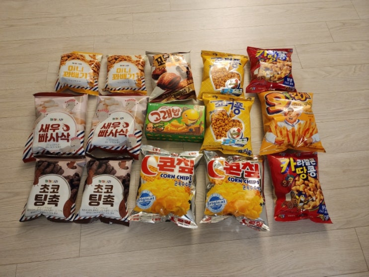  티몬 만원의행복 과자 패키지 구성품. 구성 괜찮네!ㅎㅎ