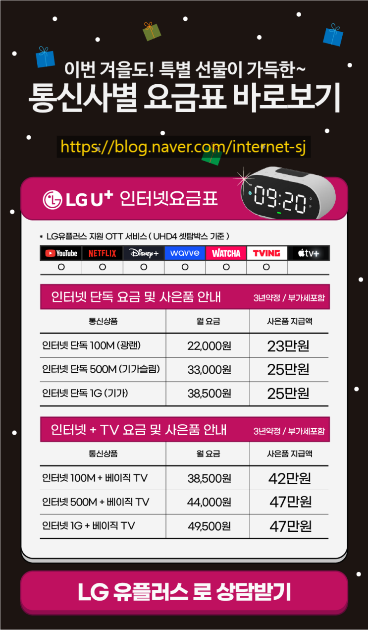  11월 LG U+ 신규 가입 사용요금 및 사은품 안내