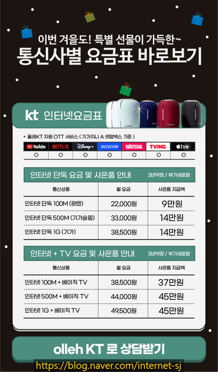  11월  Why KT 인터넷 신규 가입 사은품 및 사용요금 안내