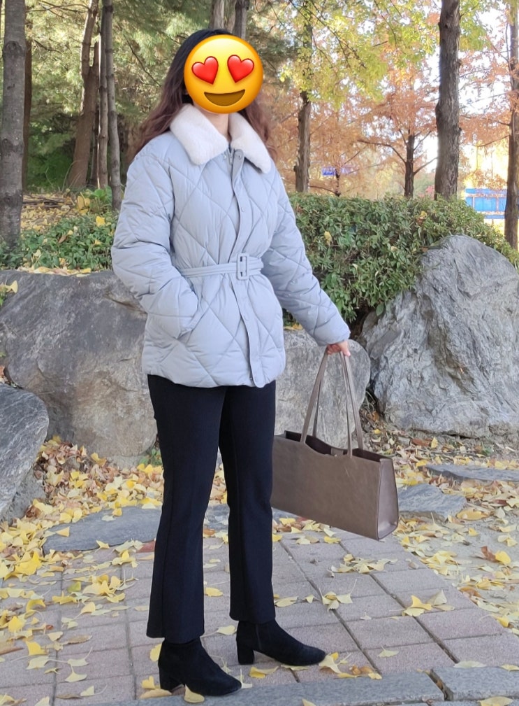  미쏘 밍크퍼카라 벨티드 다이아패딩 블루 빼꼼슈즈 폭신한 스판 스웨이드 가죽 5cm 앵클부츠