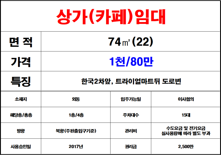  김해외동한국2차앞카페임대,외동커피숍임대