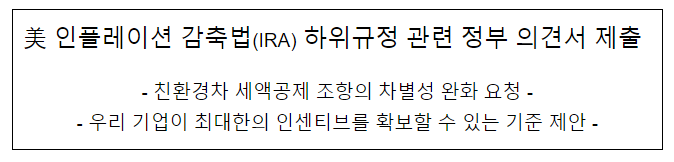 미 인플레이션 감축법(IRA) 하위규정 관련 정부 의견서 제출_기획재정부