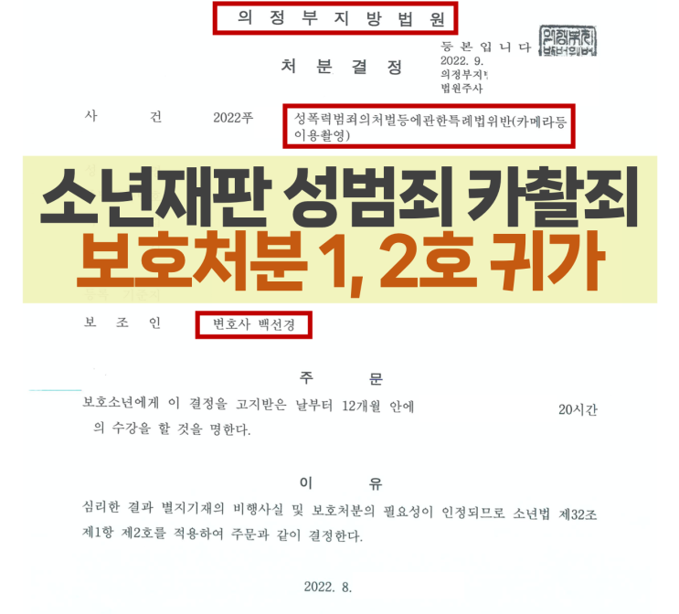  카메라등이용촬영죄(카촬죄, 몰카) 소년재판 보호처분 1호 등 받아 귀가한 성공 사례 모음(서울가정, 수원가정, 의정부 사건)