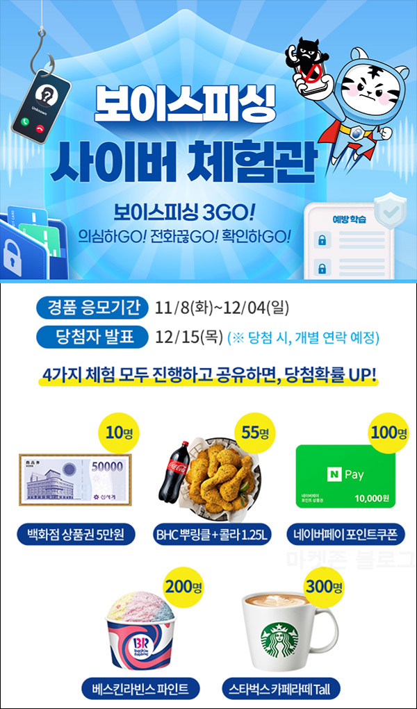 보이스피싱 사이버체험관 이벤트(스벅등 665명)추첨 보이스피싱 사이버체험관 이벤트(스벅등 665명)추첨