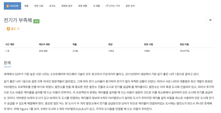  [BOJ 10423] 전기가 부족해 (Node.js)