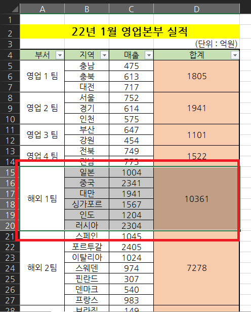 엑셀 셀 병합 후 필터링 안될 때 해결법