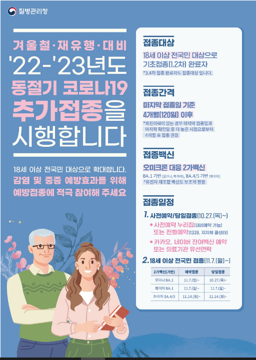 11월 14일부터 BA.4/5 기반 2가백신 접종 시작 (11.10.목)_질병관리청 11월 14일부터 BA.4/5 기반 2가백신 접종 시작 (11.10.목)_질병관리청